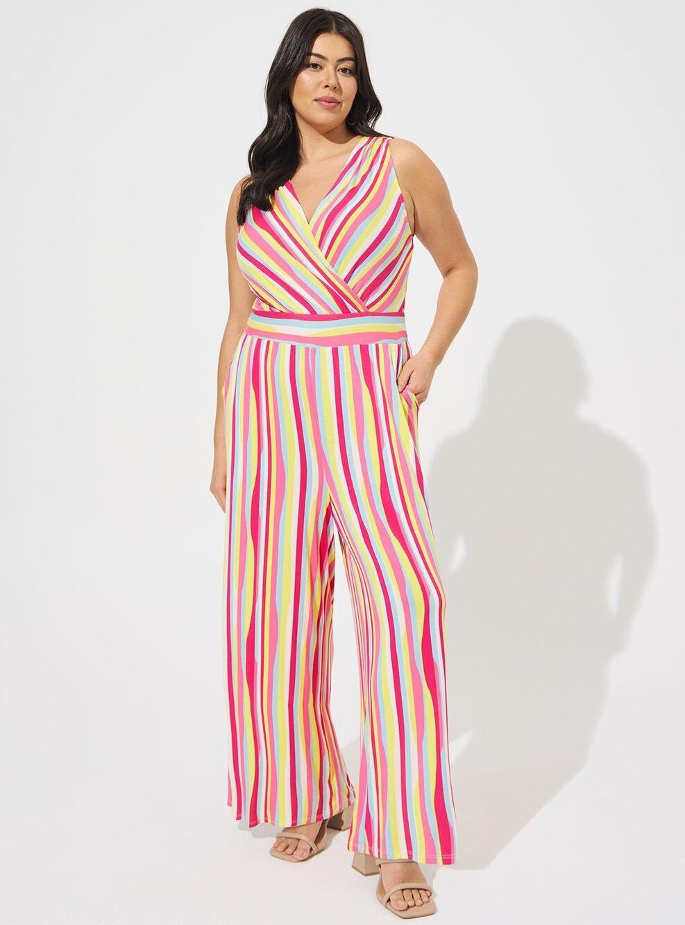 NEW Torrid Colorful Stripes Sleeveless Super Soft Surplice Jumpsuit 1X